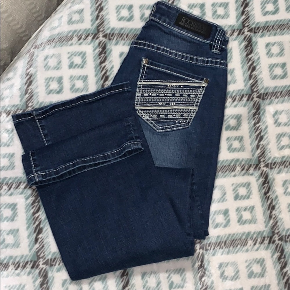 Rock & Roll riding style boot cut jeans. 27 x 36